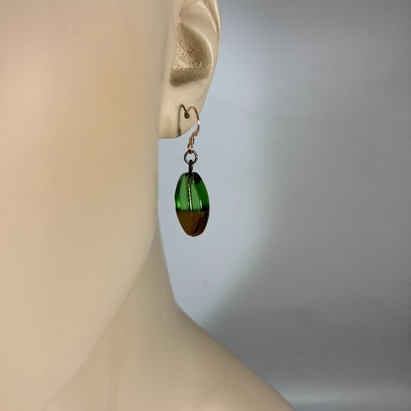 Handcrafted Green Copper Plated Glass Bead Earrings (3/4" Long) - Picture 1 of 2
